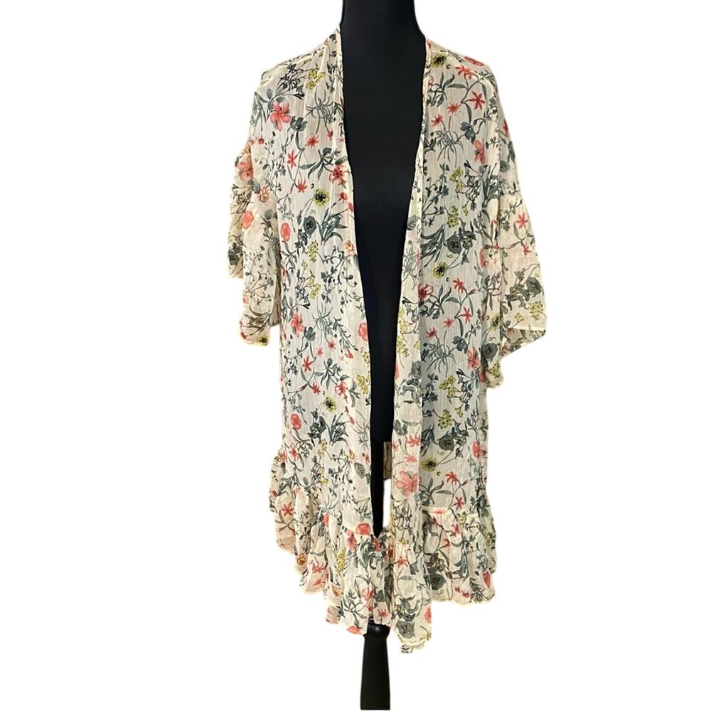 Easel Floral ruffle hem Kimono Cardigan small boho garden romantic